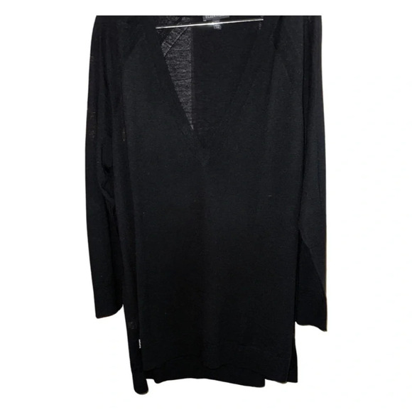 Eileen Fisher Merino Wool Longline Black VNeck Sweater Size Large - Picture 3 of 6